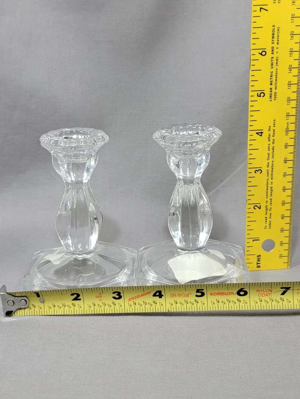 Fitz and Floyd Candlestick Peg Cup Holders Clear Glass Set of 2 Decorative